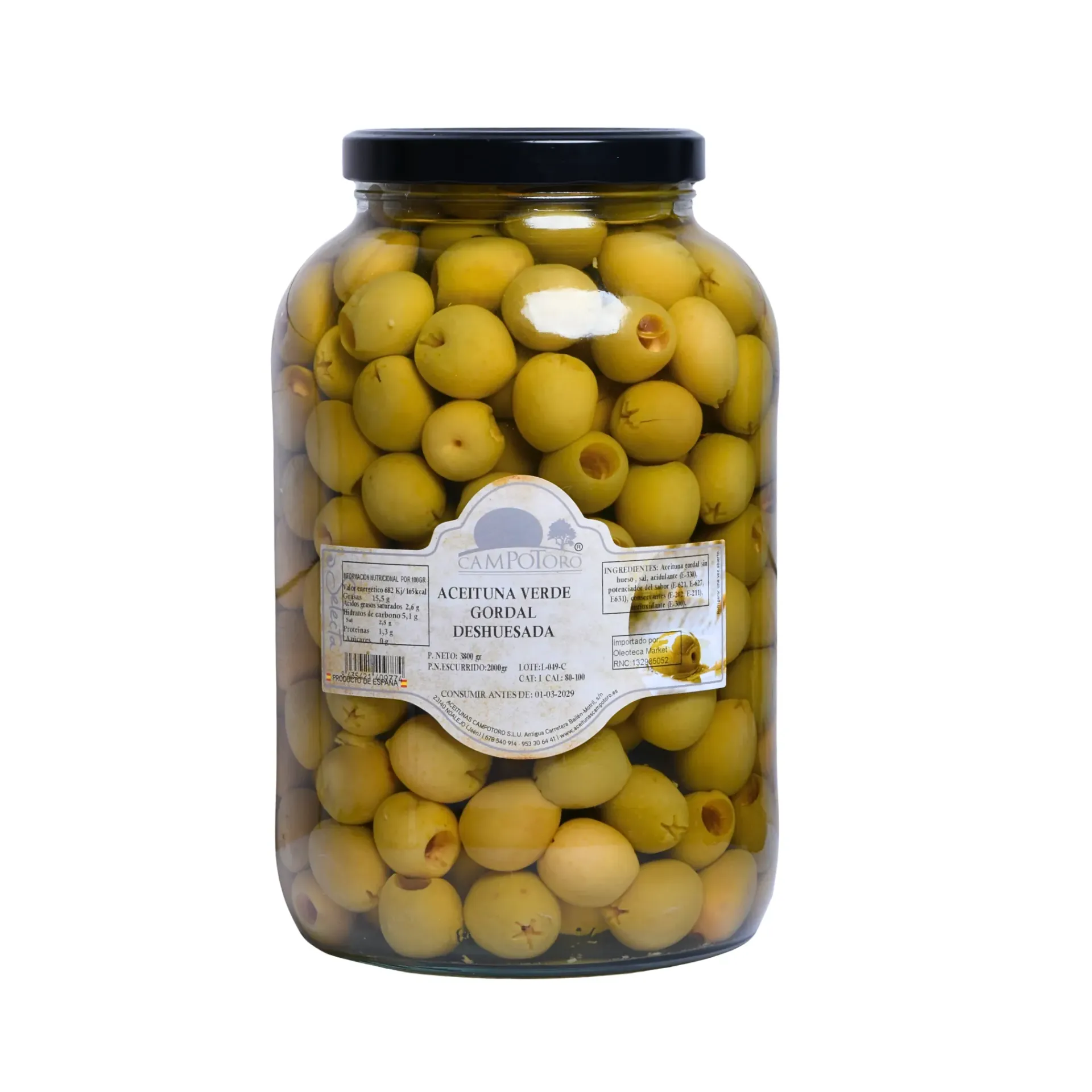 [GA120N] Aceituna Gordal S/H Sabor Natural GL[Campotoro]